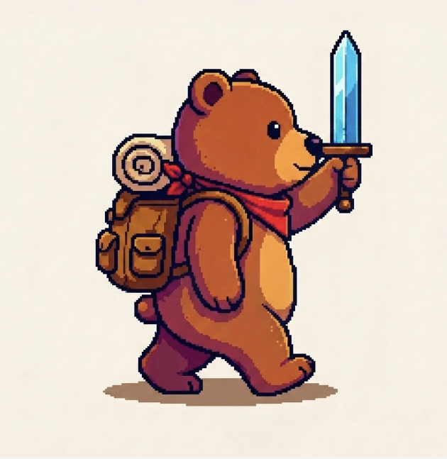 The same bear adventurer generated again in a walking pose